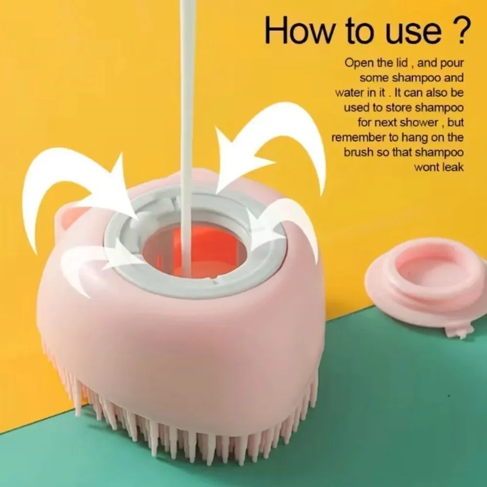 Boutique Silicone 2 In One Pet Bath Brush For Dog Cat Shampoo Dispenser Bristles